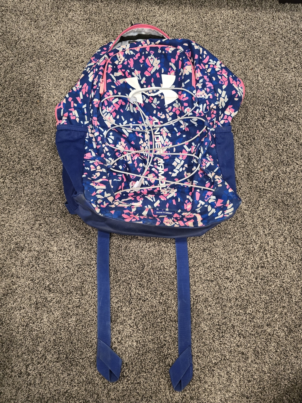 Under Armour Blue Backpack with Pink & White Confetti Print